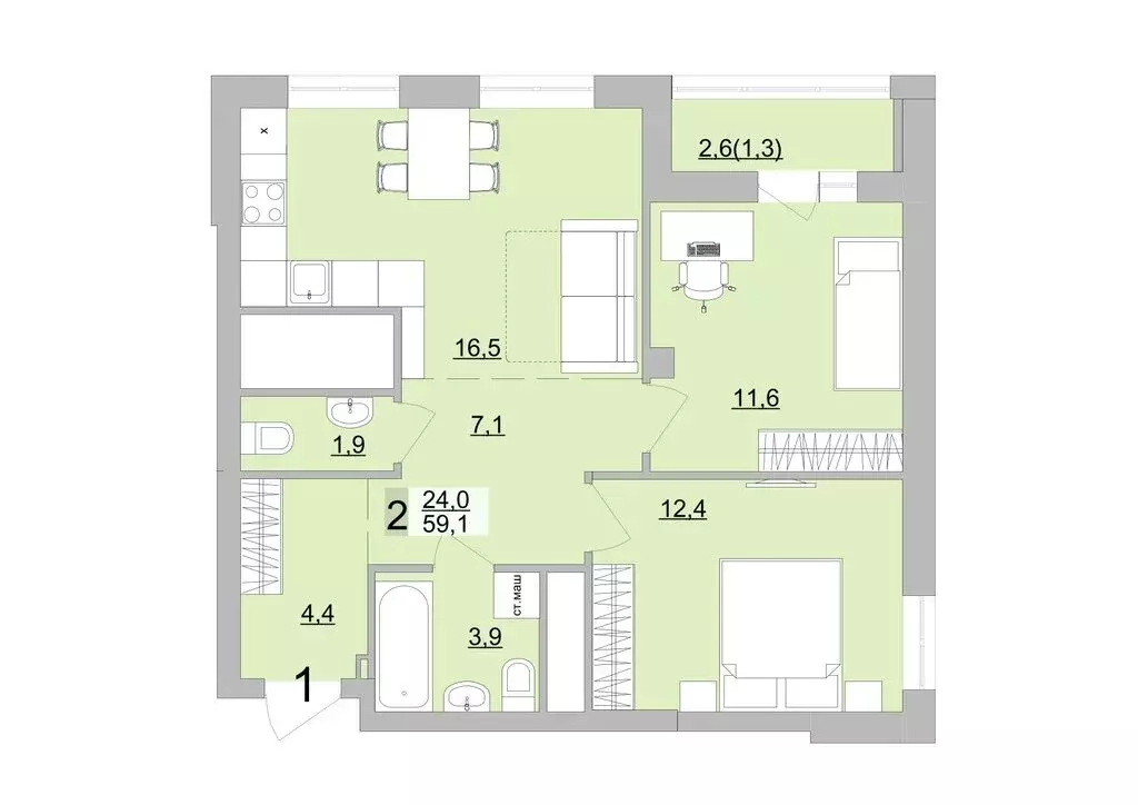 2-комнатная квартира: Екатеринбург, Черкасская улица, 5к3 (59.1 м) - Фото 0