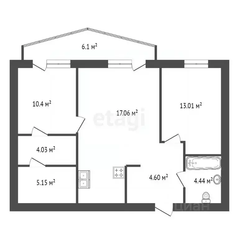 2-к кв. Санкт-Петербург ул. Дыбенко, 8к1 (62.8 м) - Фото 1