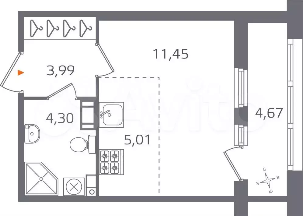 Квартира-студия, 27,1 м, 10/10 эт. - Фото 0