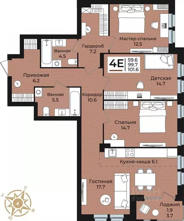 4-к кв. Пермский край, Пермь Екатерининская ул., 38 (101.6 м) - Фото 1