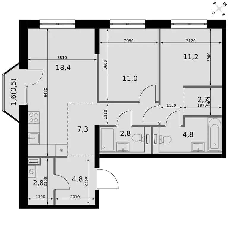 2-комнатная квартира: Казань, Даурская улица, 2А (66.3 м) - Фото 1