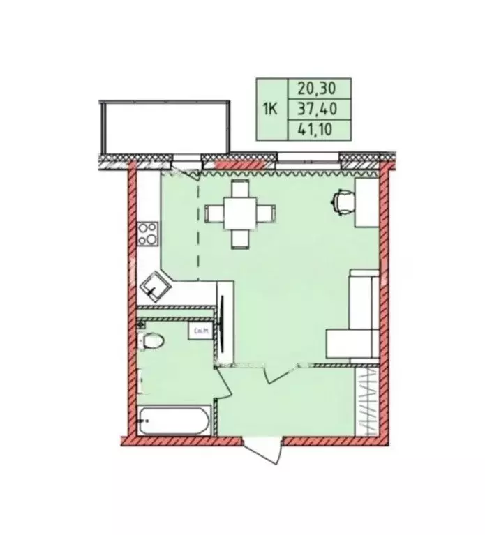 квартира-студия, 41.1 м - Фото 0