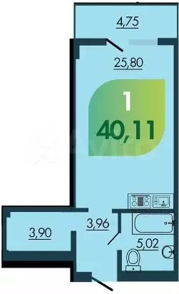 Квартира-студия, 40,1 м, 8/19 эт. - Фото 0