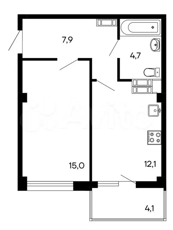 1-к. квартира, 43,8м, 8/9эт. - Фото 0