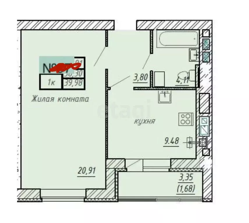 1-комнатная квартира: село Сокуры, Берёзовая улица, 1 (40 м) - Фото 1