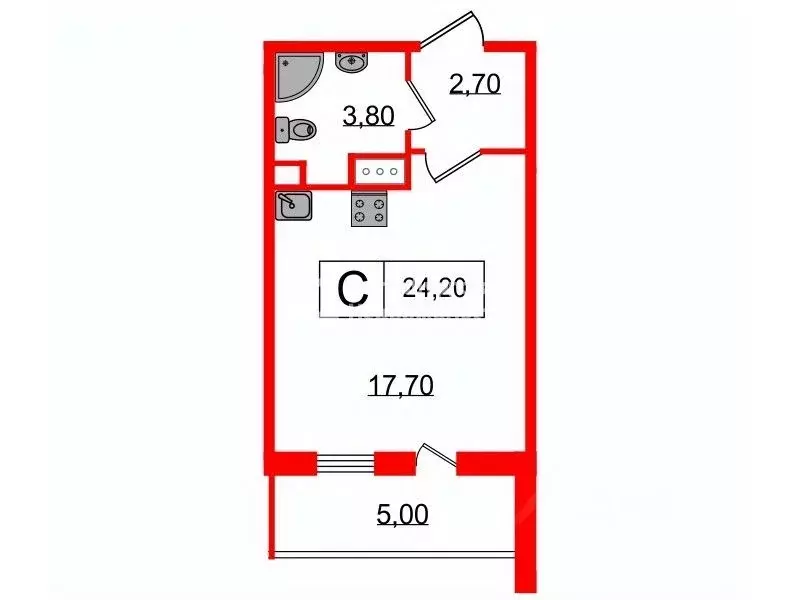 Студия Санкт-Петербург Светлановский просп., 8 (24.2 м) - Фото 1