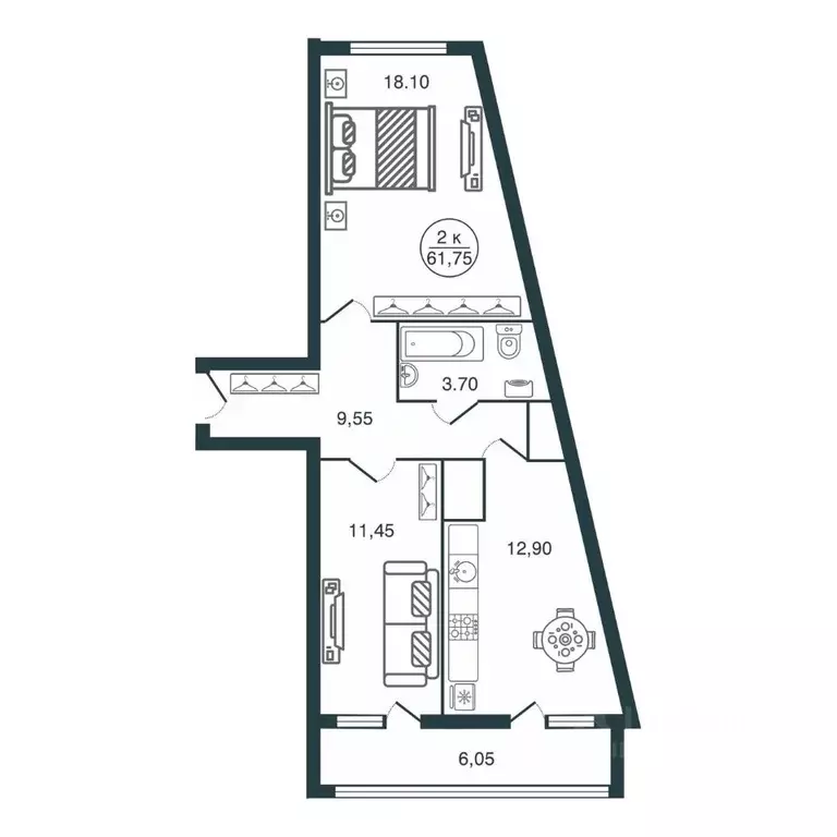 2-к кв. Тверская область, Тверь Бурашевское ш., 60 (61.75 м) - Фото 1