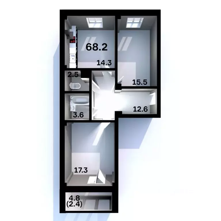 2-к кв. Псковская область, Псков Пароменская ул., 28 (68.2 м) - Фото 1