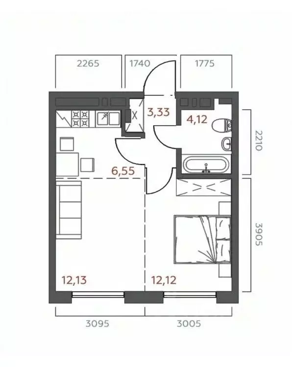 1-к кв. Иркутская область, Иркутск Дальневосточная ул., 29/1 (38.25 м) - Фото 1