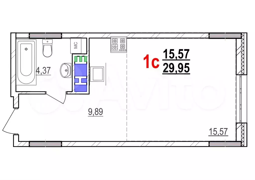 1-к. квартира, 30 м, 10/18 эт. - Фото 1