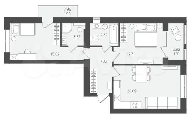 2-к. квартира, 64,5 м, 3/5 эт. - Фото 1