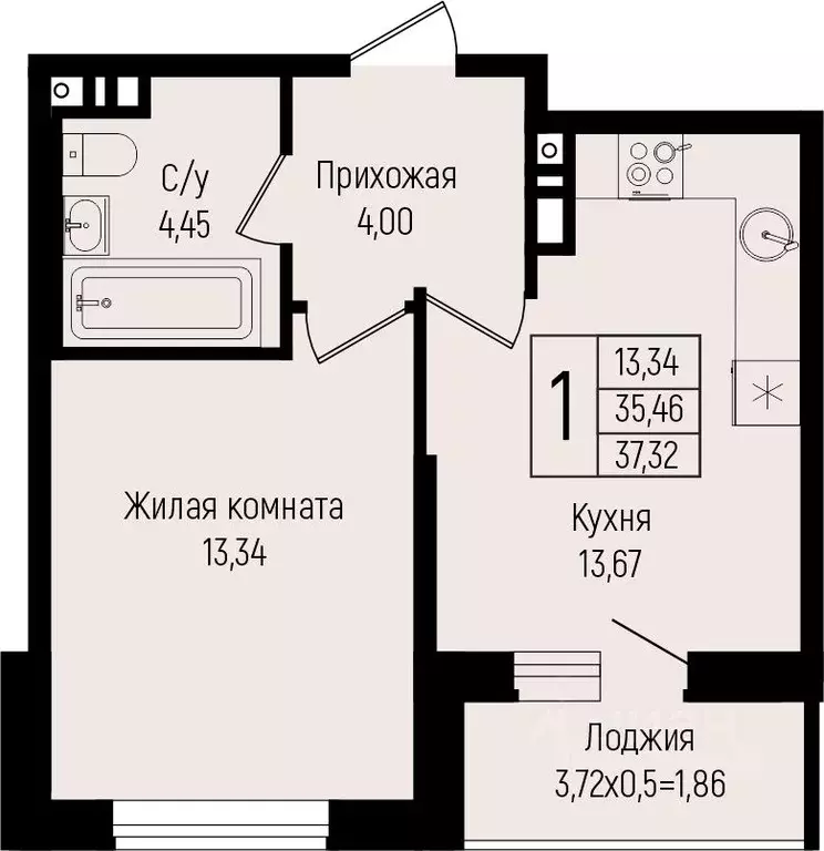 1-к кв. Краснодарский край, Краснодар ул. Михаила Барибана (37.32 м) - Фото 0