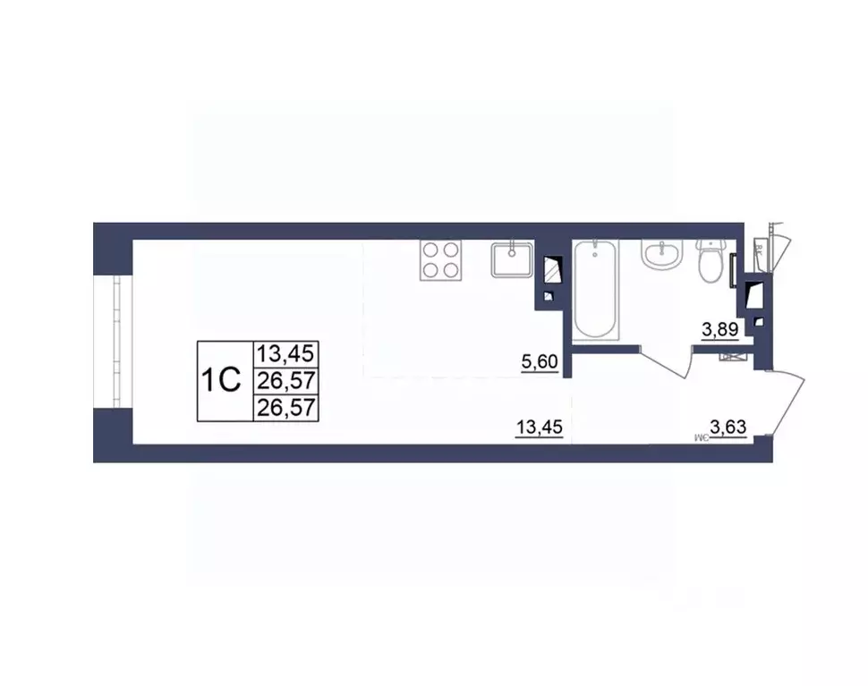 Студия Башкортостан, Уфа Космос жилой комплекс, лит1 (26.39 м) - Фото 1