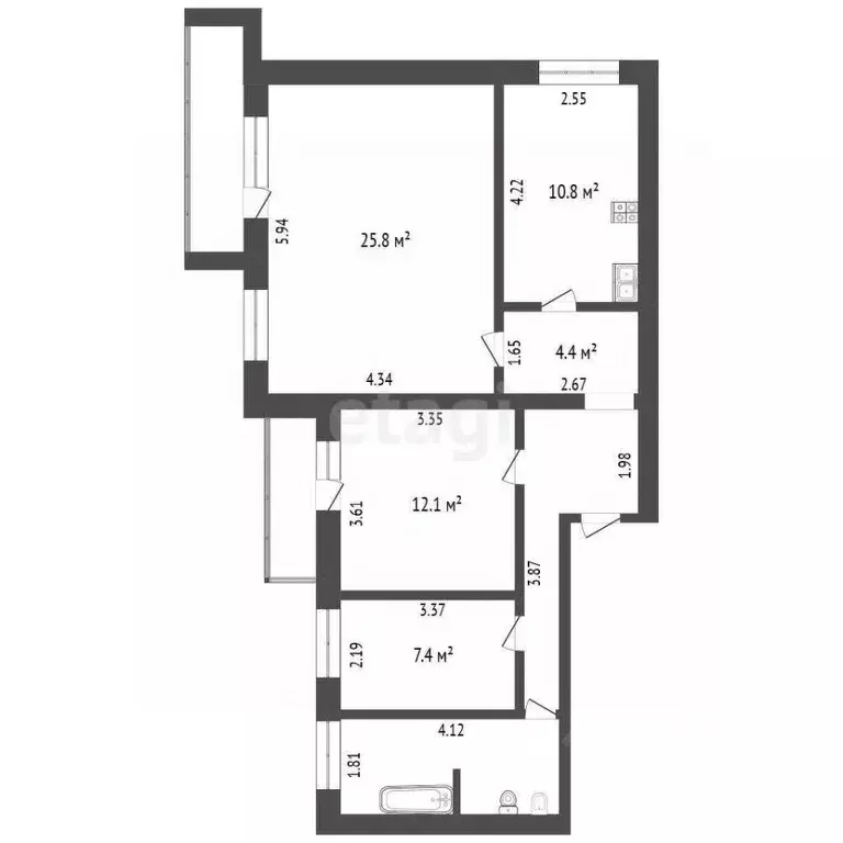 3-к кв. Тюменская область, Тюмень ул. Московский Тракт, 117А (76.4 м) - Фото 1