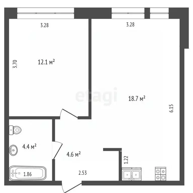 1-к кв. Тюменская область, Тюмень Полевая ул., 117к4 (39.7 м) - Фото 1