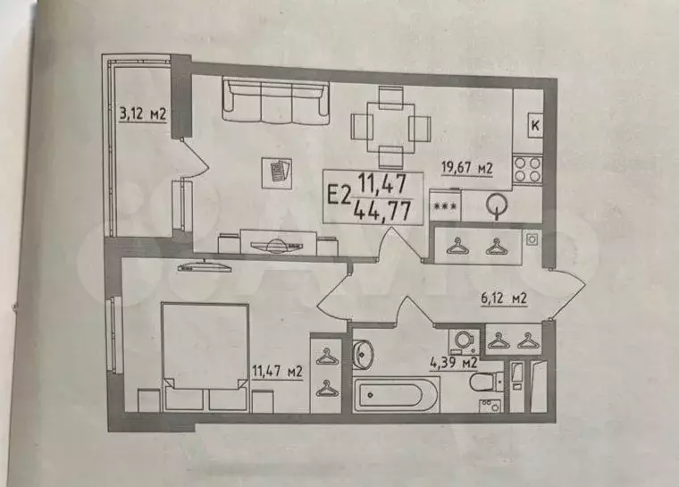 1-к. квартира, 44,8 м, 15/27 эт. - Фото 0