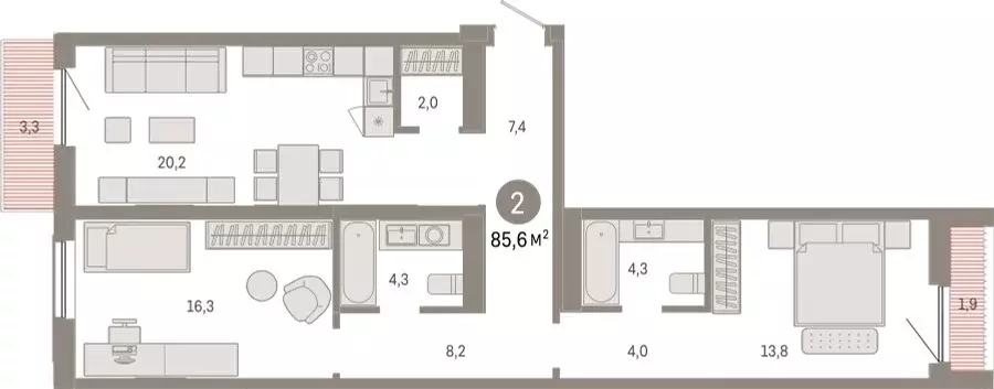 2-комнатная квартира: Новосибирск, Большевистская улица, с49 (85.57 м) - Фото 1