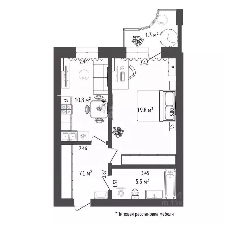 1-к кв. Тюменская область, Тюмень ул. Мельникайте, 136к1 (43.4 м) - Фото 2