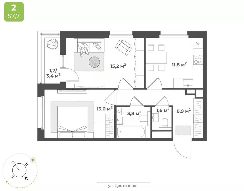 2-к кв. Тверская область, Тверь Соминка мкр,  (56.0 м) - Фото 0