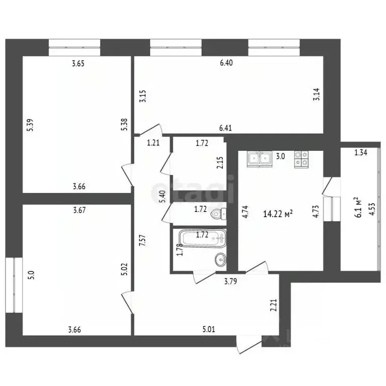 3-к кв. Тамбовская область, Тамбов Советская ул., 190Бк1 (98.3 м) - Фото 2