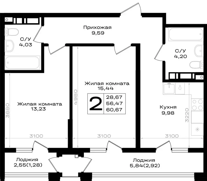 2-комнатная квартира: Краснодарский край, Новороссийск, Южный район ... - Фото 1