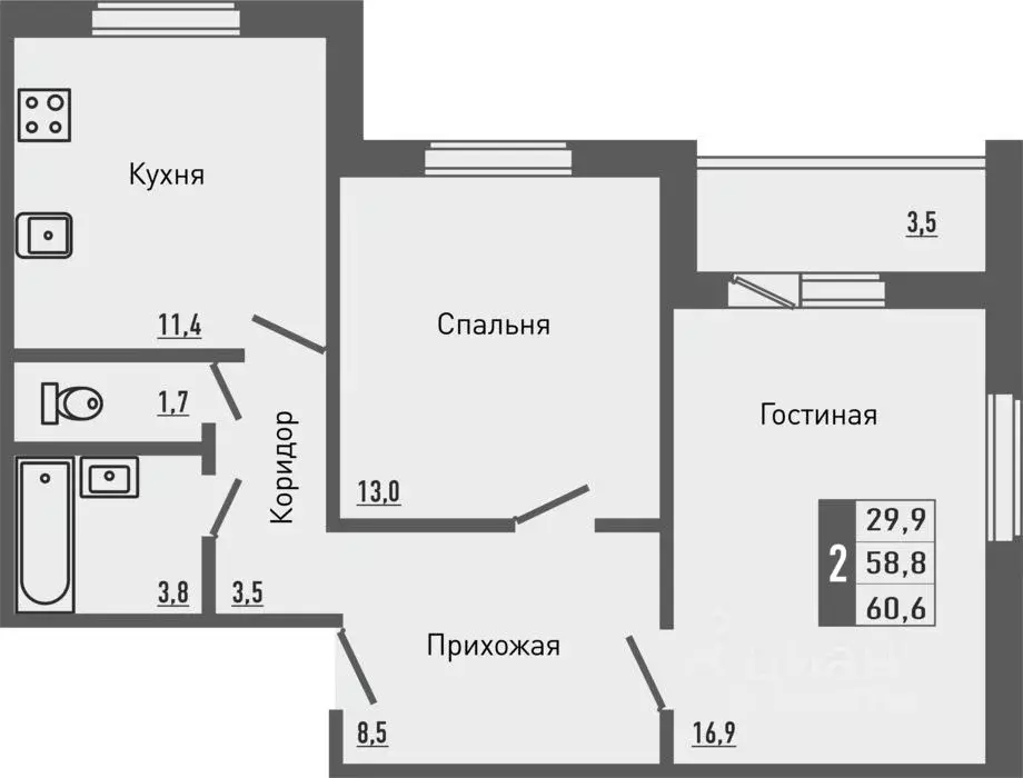 2-к кв. Орловская область, Орловский район, д. Жилина, Болховский мкр ... - Фото 0