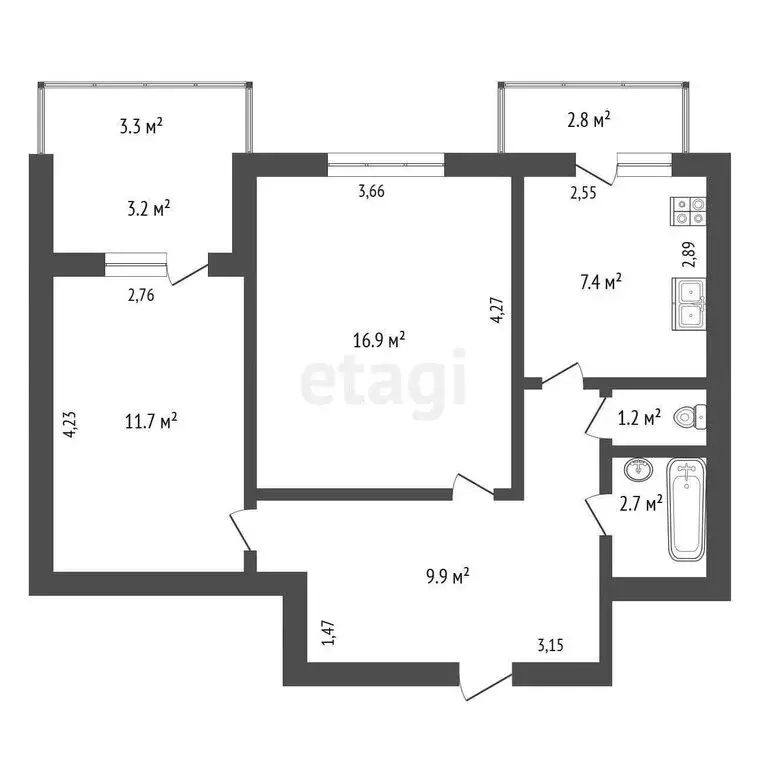 2-комнатная квартира: Саки, Санаторная улица, 7 (51.2 м) - Фото 1