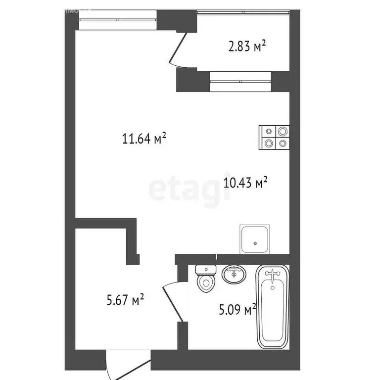 Квартира-студия: Тюмень, улица Василия Севергина, 2к3 (35.66 м) - Фото 0