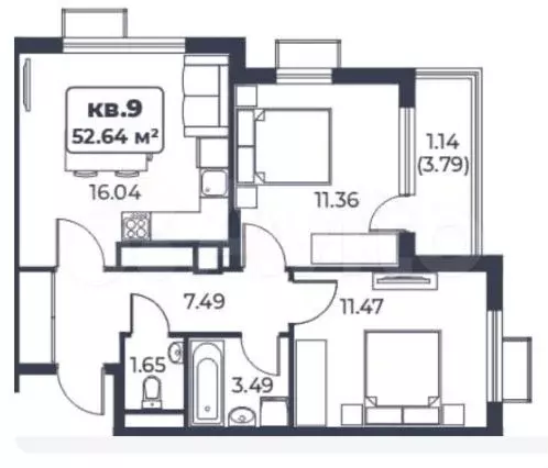 2-к. квартира, 52,6 м, 2/8 эт. - Фото 1