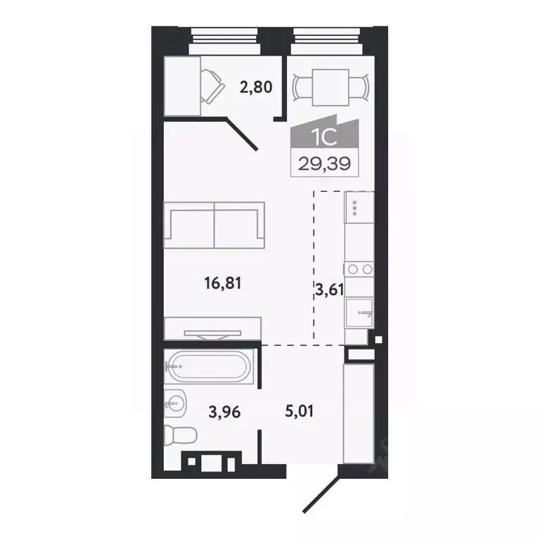 Студия Томская область, Томск Черемошники мкр, ул. Бердская, 14/3 ... - Фото 1