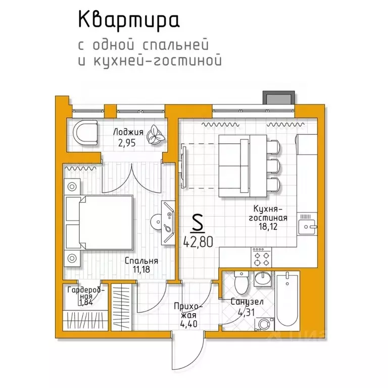 1-к кв. Тульская область, Тула городской округ, пос. Молодежный 5 ... - Фото 0