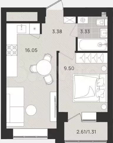 1-к. квартира, 33,6 м, 2/9 эт. - Фото 1