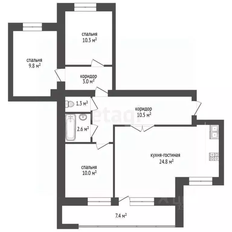 3-к кв. Самарская область, Самара Никитинская ул., 77 (76.0 м) - Фото 1