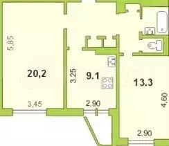 2-к. квартира, 57 м, 8/9 эт. - Фото 0