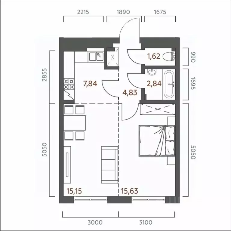 2-к кв. Иркутская область, Иркутск Дальневосточная ул., 46А (47.91 м) - Фото 0