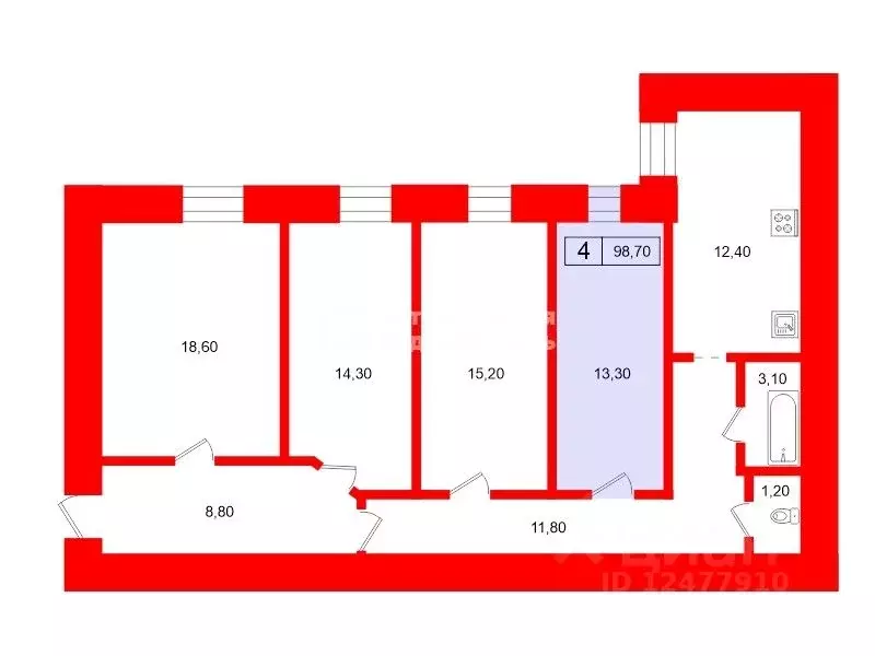 Комната Санкт-Петербург 14-я Васильевского острова линия, 97Б (13.3 м) - Фото 2