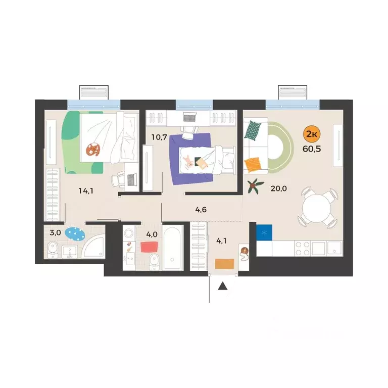 2-к кв. Тюменская область, Тюмень ул. Надежды Шалагиной, 4 (60.5 м) - Фото 1