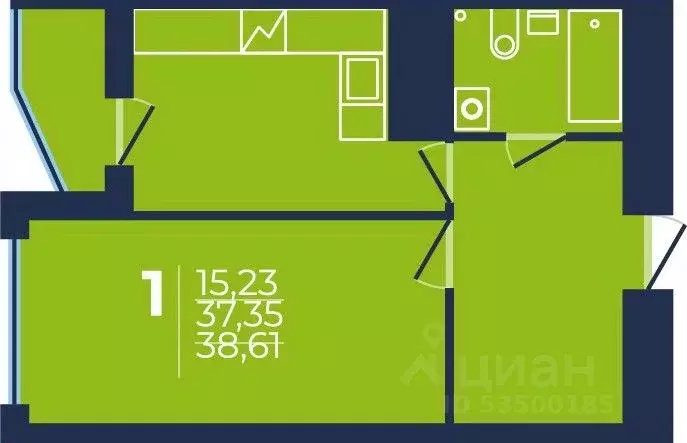 1-к кв. Башкортостан, Уфа просп. Дружбы Народов, 51 (38.4 м) - Фото 1