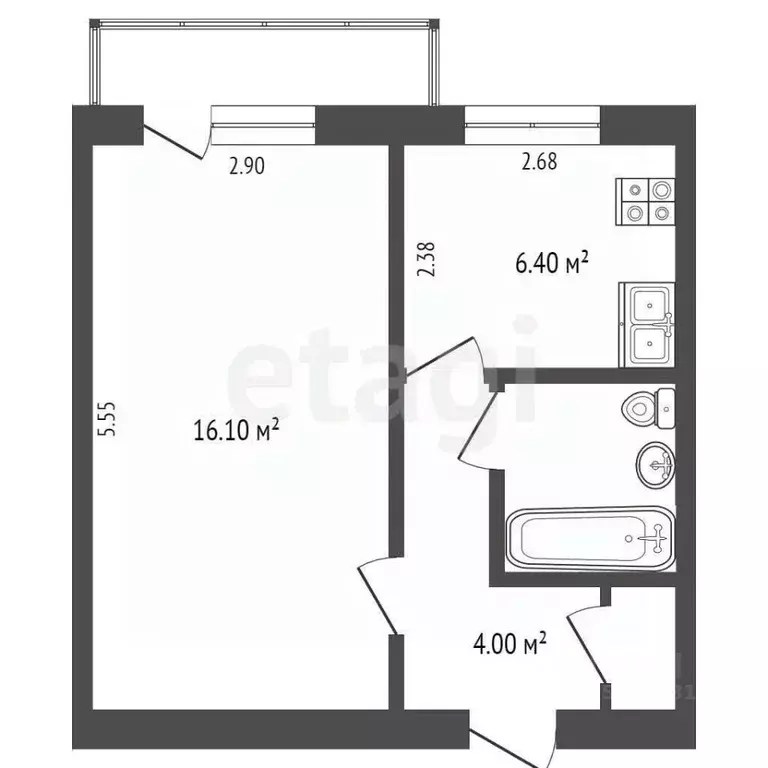 1-к кв. Ямало-Ненецкий АО, Ноябрьск Транспортная ул., 3 (31.9 м) - Фото 2