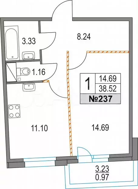 1-к. квартира, 38,5 м, 13/21 эт. - Фото 1