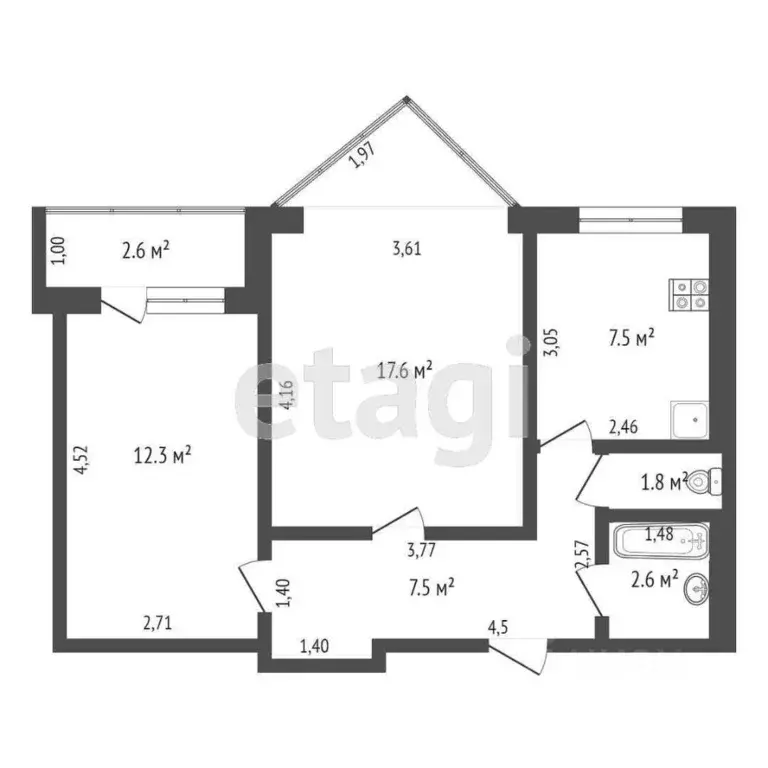 2-к кв. Ростовская область, Ростов-на-Дону Каширская ул., 4/2 (50.3 м) - Фото 1