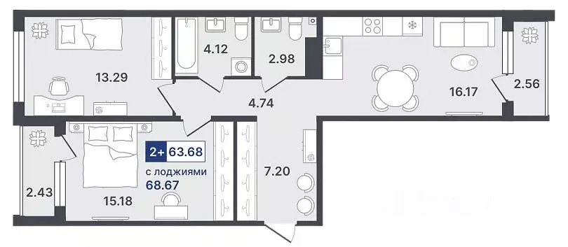 2-к кв. Тюменская область, Тюмень Гилевский жилрайон, Эпитеты жилой ... - Фото 1