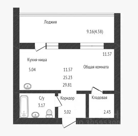 Студия Алтайский край, Барнаул ул. Петра Сухова, 34А (25.23 м) - Фото 1