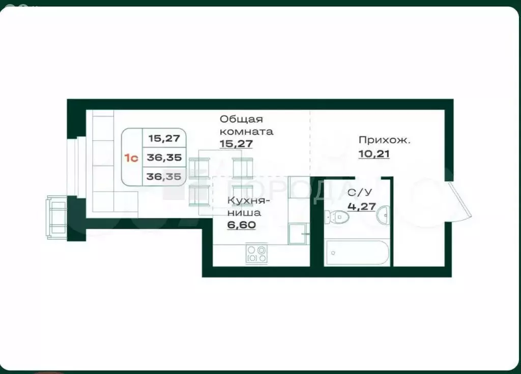 Квартира-студия: Барнаул, проспект Строителей, 18к1 (36.9 м) - Фото 1