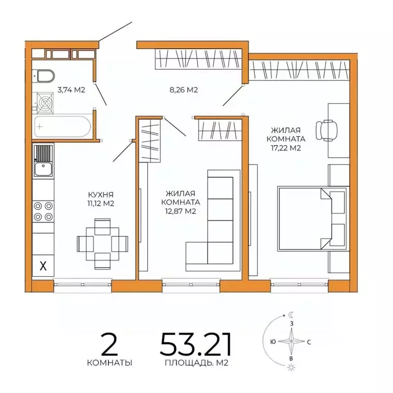 2-к кв. Пензенская область, Пенза ул. Яшиной, 14 (53.21 м) - Фото 1