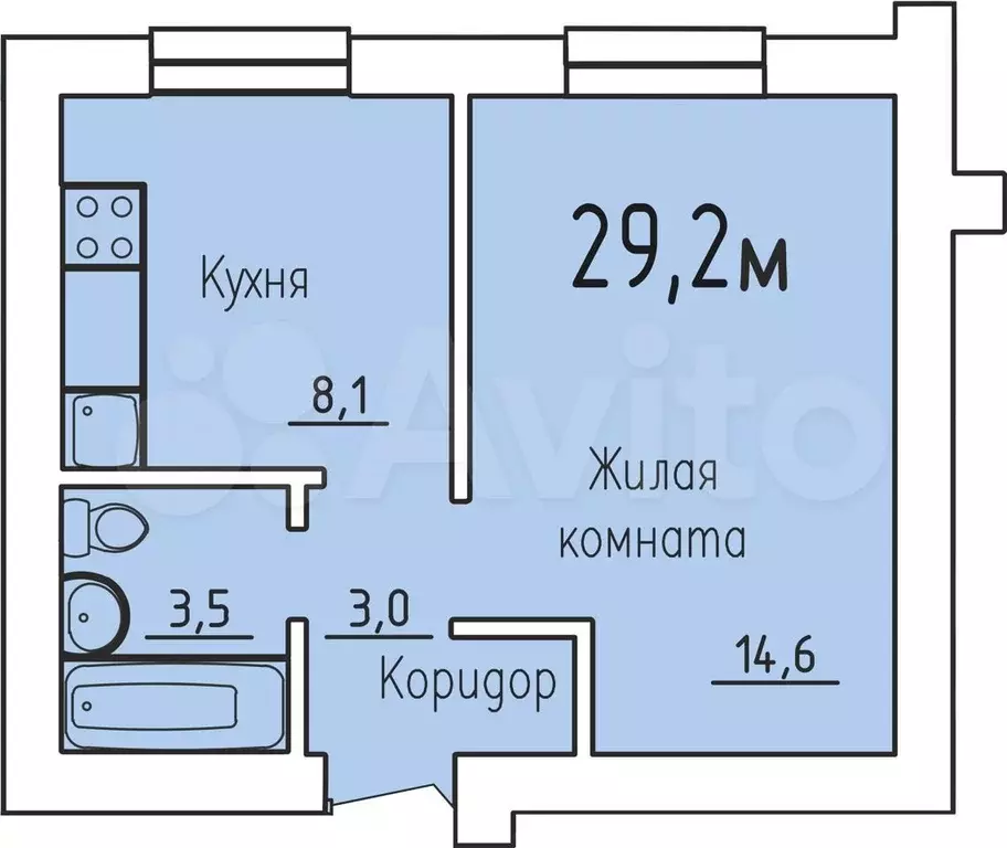 1-к. квартира, 29.2 м, 2/3 эт. - Фото 0