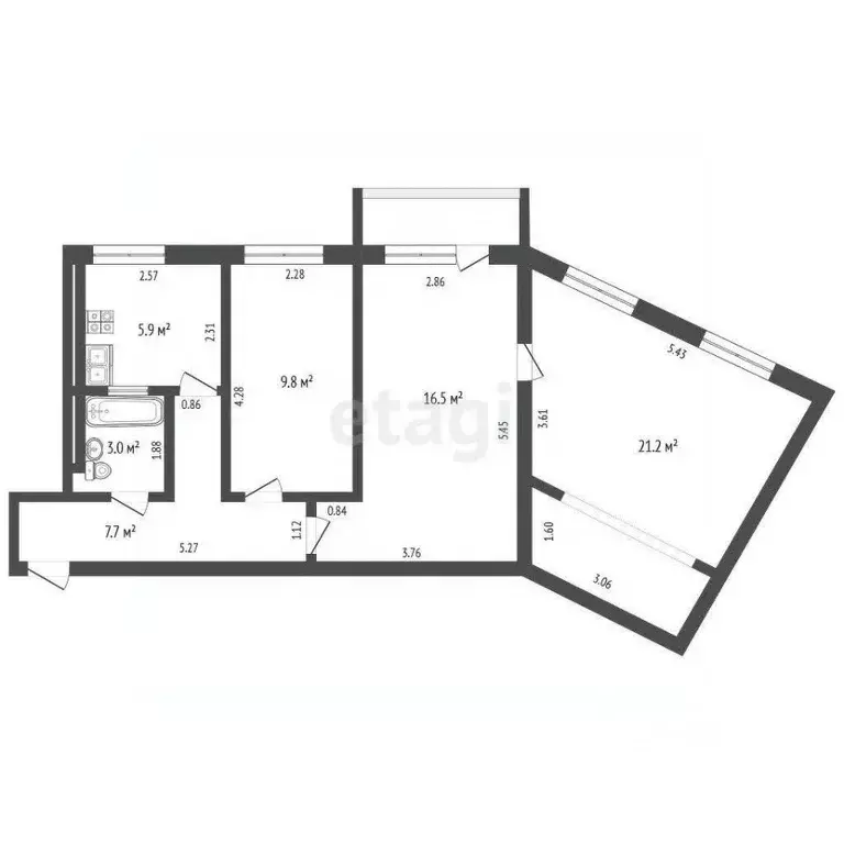 3-к кв. Калининградская область, Калининград ул. Багратиона, 114 (64.1 ... - Фото 2