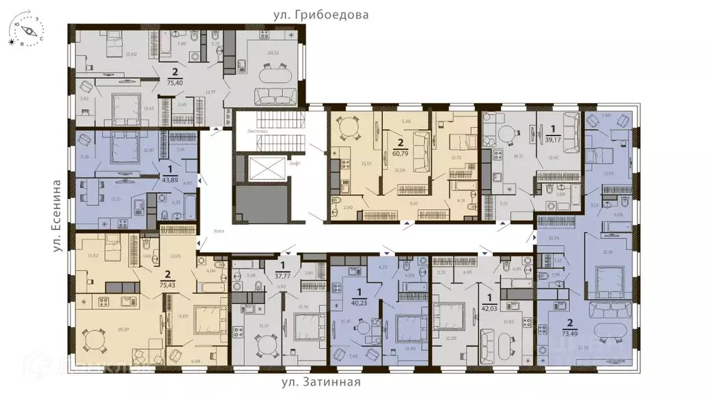 1-к кв. Рязанская область, Рязань ул. Есенина (43.89 м) - Фото 1