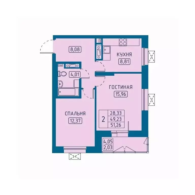2-к кв. Красноярский край, Красноярск Свободный просп. (51.26 м) - Фото 1