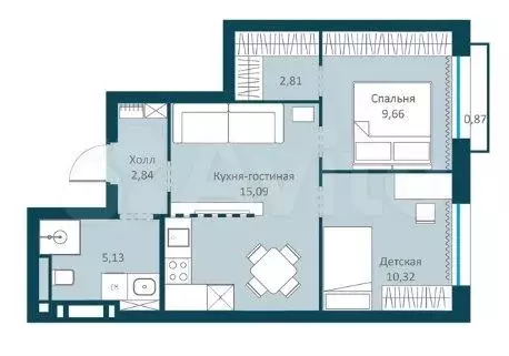 2-к. квартира, 46 м, 4/24 эт. - Фото 0